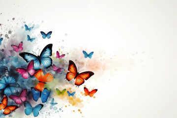Naklejka premium Spring blossom background with butterflies and flowers.