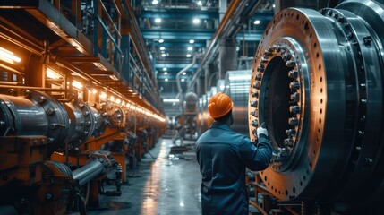 Fototapeta na wymiar Engineer are overhauling bearing equipment in an industrial plant. Generative AI.