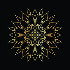 Golden mandala on a black background, vector illustration.
