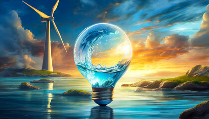 energy concept and wind turbine - obrazy, fototapety, plakaty