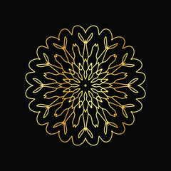 Golden mandala on a black background, vector illustration.