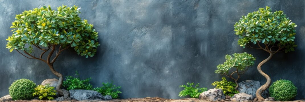 Trees Opem Space Grey Wall Background, Background Banner HD