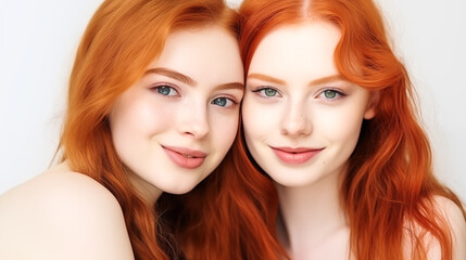 Bright portrait of two redheaded women, face to face