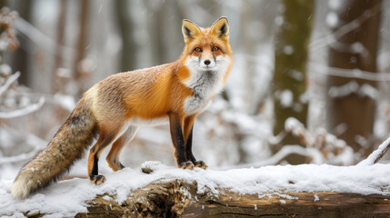 Naklejka na ściany i meble Winter Elegance: Red Fox in Snowy Forest