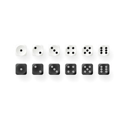 vector set of dice for a board game from one to six. black and white dice for playing in a casino, backgammon