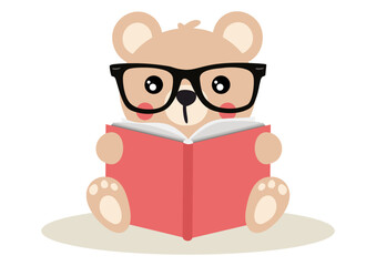 Cute teddy bear sitting reading a book
