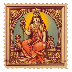 Fototapeta premium Vintage Postal Stamp, India, retro artwork style, Isolated transparent on white background, PNG
