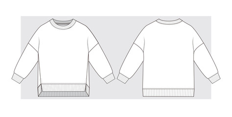 Oversize sweatshirt with an elongated back. Technical sketch. Vector ullustration.