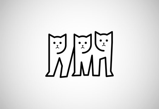 Three cats line logo design vector template. Logo for pet care, pet shop etc