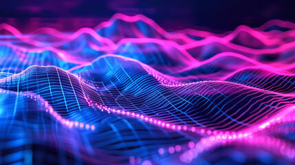 Abstract Digital Landscape with Blue and Pink Waves