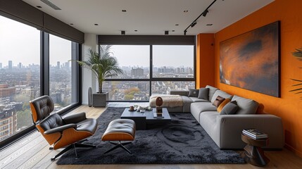 Modern Living Room with a View of the City Generative AI