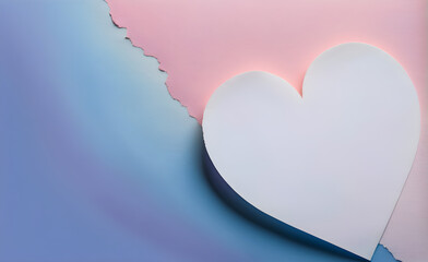 Watercolor depiction of heart-shaped paper delicately placed on the edge of a minimalist canvas background, soft pastel gradients. Generative AI