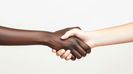 Diverse handshake, two business people shaking hands