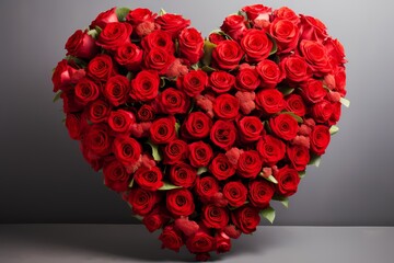 Heart-shaped arrangement of vibrant red roses for a stunning Valentine's Day floral display