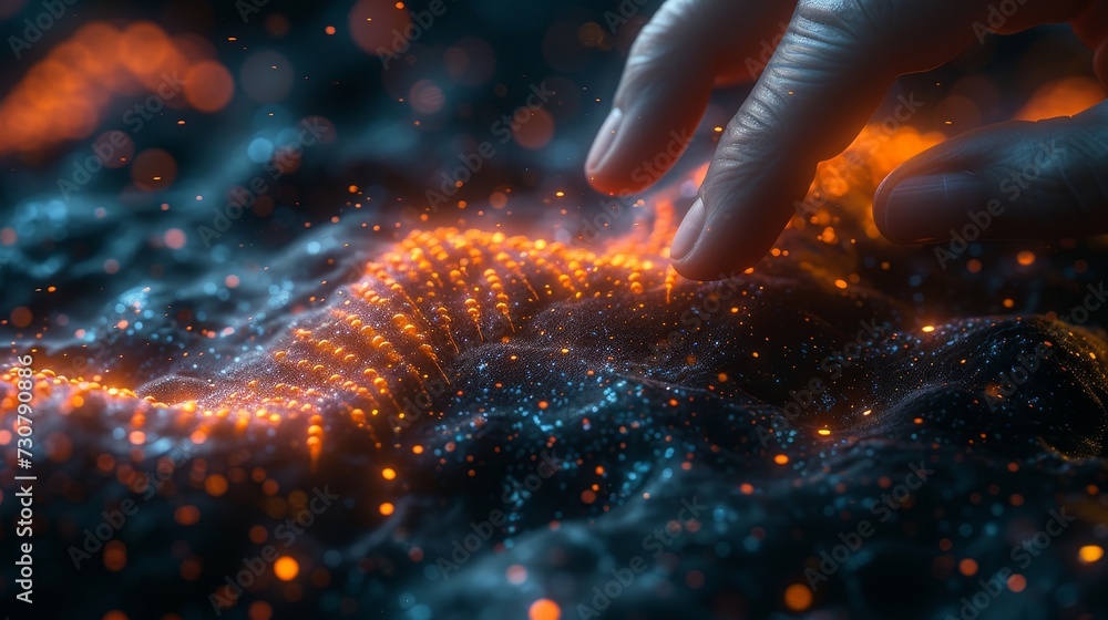 Aufkleber The hand of the doctor is touching and cutting the DNA for the purpose of analyzing its genetic code on a virtual interface. Medical, medical science and biotechnology.