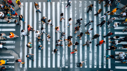 Busy City Pedestrians Crossing Street in Aerial View © romanets_v
