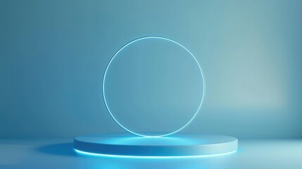 Soft Blue Neon Glow Encircling Clean Product Display Platform