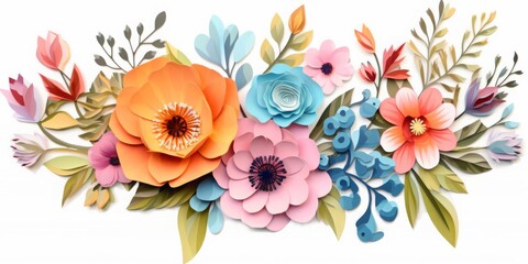 3D Watercolor of spring leaves and flowers 