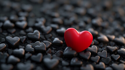 Fototapeta premium Red heart on a black stone background. Valentine's day concept.