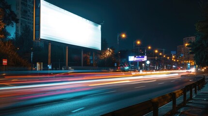 Urban Night Scene with Blank City Light Poster Mockup