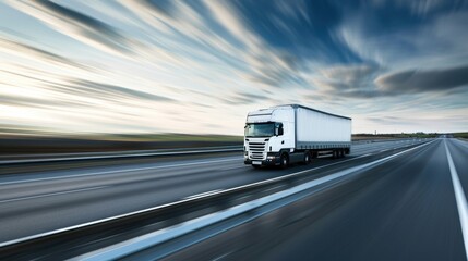 Fototapeta na wymiar Speeding Truck on a Highway at Sunset