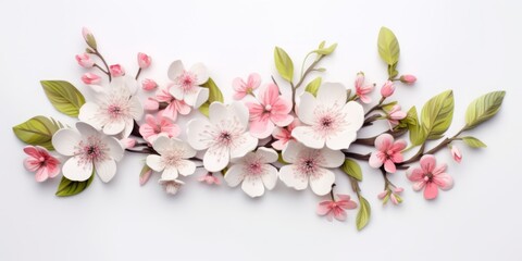 Fototapeta na wymiar 3D Watercolor of spring leaves and flowers 
