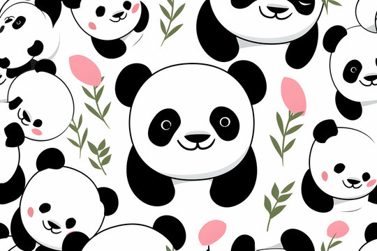 seamless pattern with panda and flowers