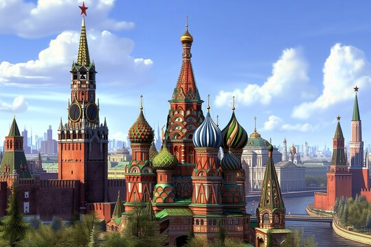 Cartoon Moscow. Gameplay. Game design. Russia. Animated. Kremlin. Cathedral. Game location. Illustration. Capital. Game scene. Red square. Computer game. Graphics. Game art. Game level. Game plot