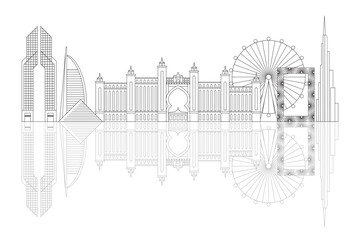 Fototapeta premium Travel Dubai City Skyline Lin Art Web Banner