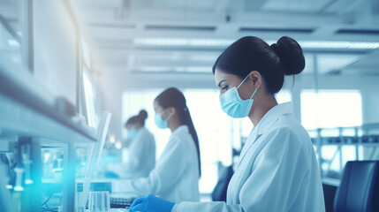 Health care researchers working in life science laboratory.