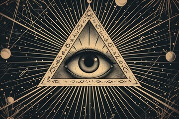 All seeing eye, illuminats, masons, symbol in the style of ancient engravings - obrazy, fototapety, plakaty