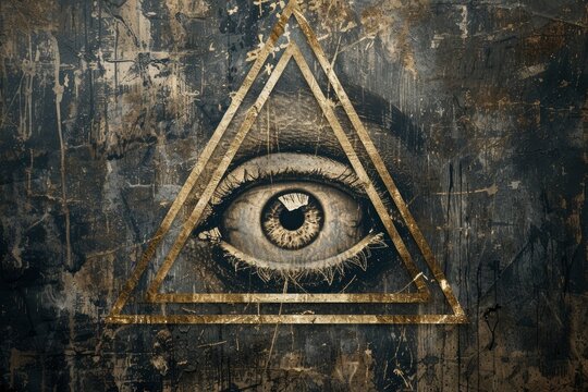 All seeing eye, illuminats, masons, symbol in the style of ancient engravings