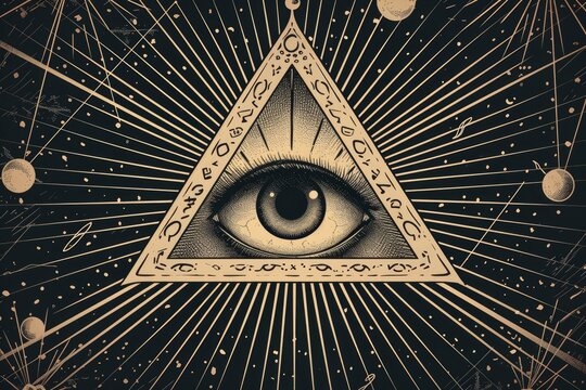 All seeing eye, illuminats, masons, symbol in the style of ancient engravings