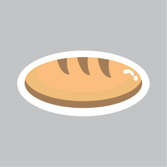 Food sticker of colorful set. This captivating image is a visual treat, blending design elements with a tempting bread, resulting in a whimsical and appetizing cartoon design. Vector illustration.