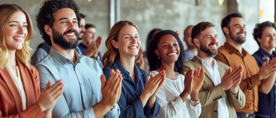 Applauding people. Happy satisfied audience joyfully applauding during business conference or seminar.