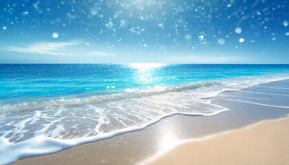 Fototapeta na wymiar Vie en bord de mer face à l'océan et moment de détente sur une belle plage paradisiaque de sable blanc et mer turquoise