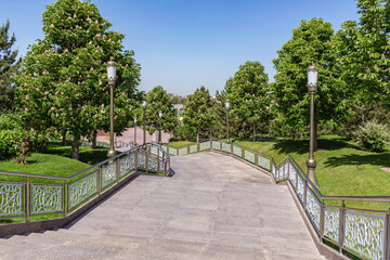 Public park. Ulugh Beg Observatory Madrasa complex. Samarkand, Uzbekistan