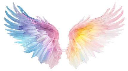 Fototapeta na wymiar Angel's Wings Pastel Rainbow Illustration Clipart. Feather design element isolated on white background