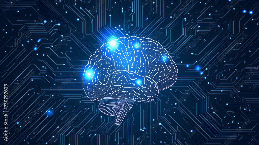 Poster brain with circuit board texture. digital concept