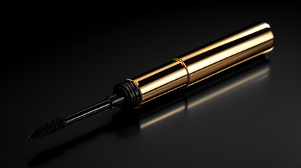 a blank gold tube of eyeliner with a brush tip on a black background 