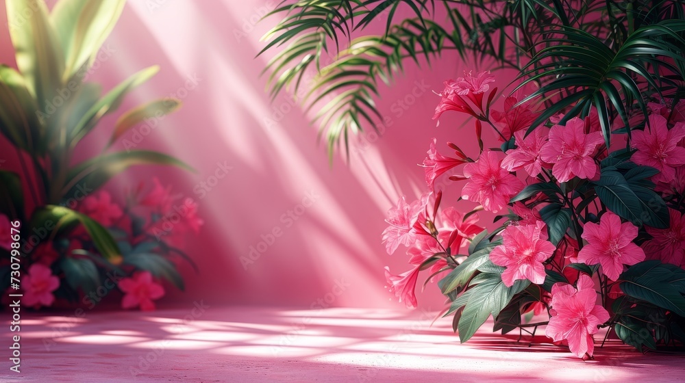 Aufkleber color gradient studio background for product presentation. empty room with shadows of window, flower