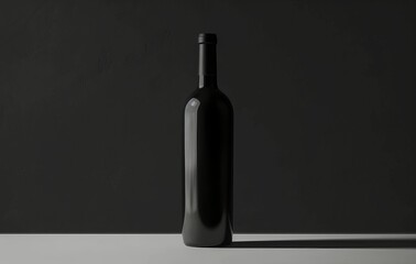 Black bottle of red wine, bordolese conical, still life on a white background