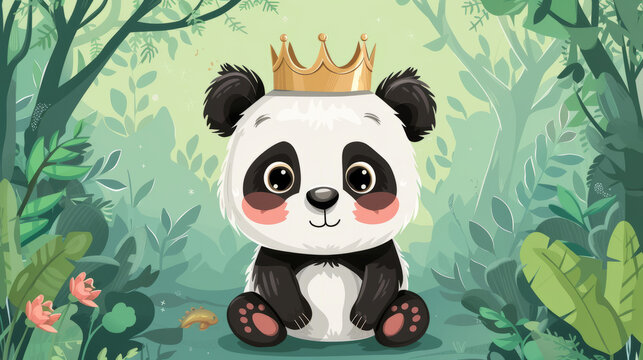 Illustration of a cute baby panda with a crown © standret