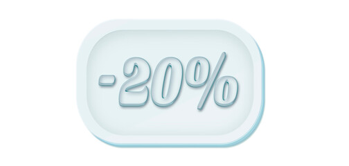 Clipart. Rounded 3D frame, in turquoise shades on a white background, inscription -20% Drawing, design, illustration.