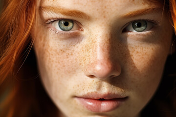 Close-up of a redhead woman's freckles.