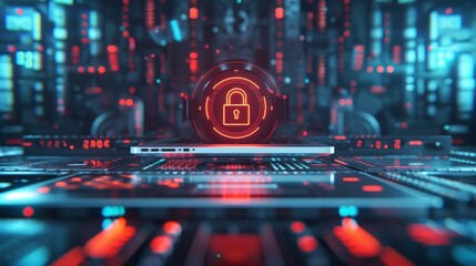 Digital Fortresses: Laptop Security Signs Amid Lock Symbol