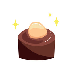 Sticker of chocolate element of colorful set. This delectable chocolate candy feature a playful cartoon design on a white background. Vector illustration.