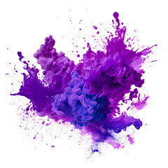 Splash of purple paint. Splashes, emotions, design, graphics, high resolution, 8k, on transparent background, canvas, flat, dripping, liquid, explosion, spray, particles, ink. Concept design