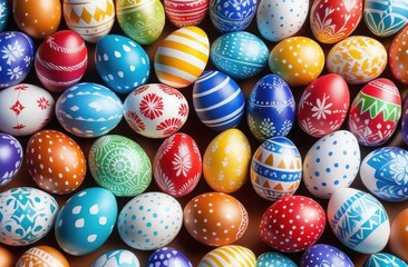 Fototapeta na wymiar Lots of colorful Easter eggs. Holiday traditions concept