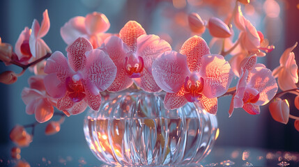 A bouquet of rare orchids displayed in a crystal vase, bringing a touch of exotic beauty to any...